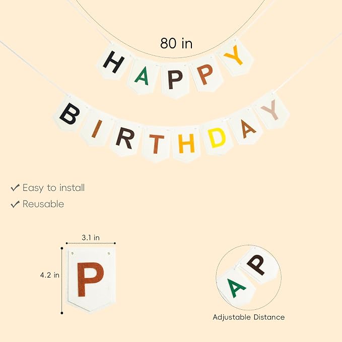 Colorful Happy Birthday Banner Decorations, Felt Bohemian Rainbow Birthday - Image 3