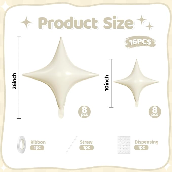 Cream Balloons, 26 Inch and 10 Inch Cream Stars Shaped Balloon - Image 2