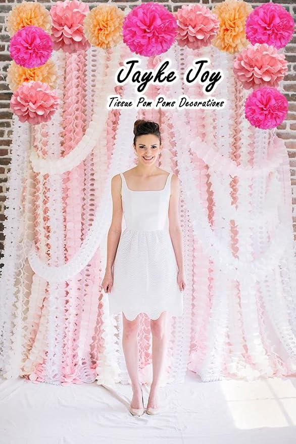 12pcs Pink Paper Pom Poms Set for Party Decor - Image 6