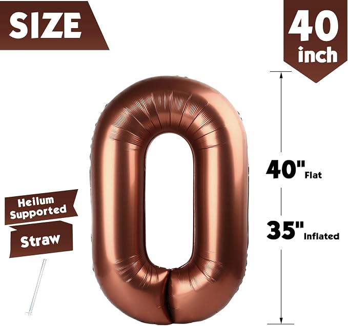 40 Inch Brown Number 0 Balloon Birthday Party Decorations - Image 5