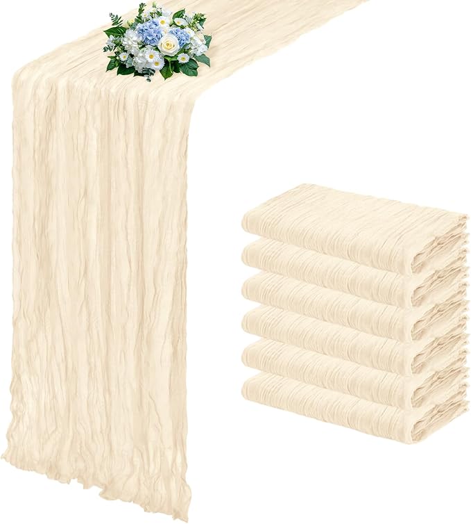 6 Pack Ivory Cheesecloth Table Runner 17x108 Inch Semi Sheer Boho Gauze Cheese by Unknown
