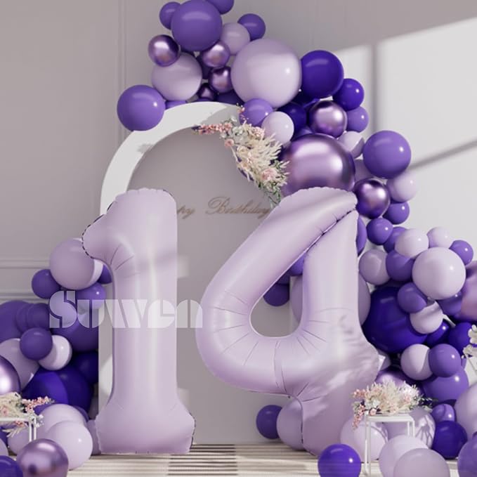 SUWEN 40 Inch Light Purple Lavender Big 14 Balloon Number Foil Helium 0-9 | - Image 4