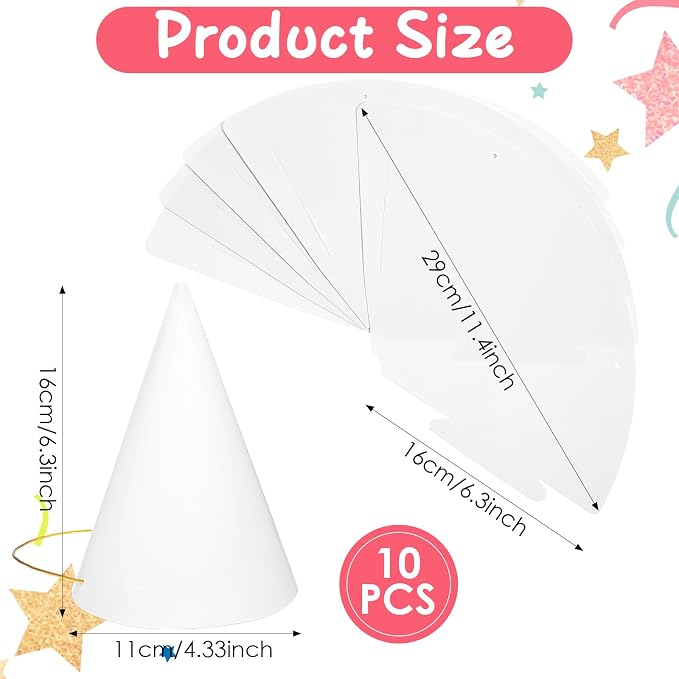 10 Pcs White Party Hats, Birthday DIY Party Hat Crafts - Image 2