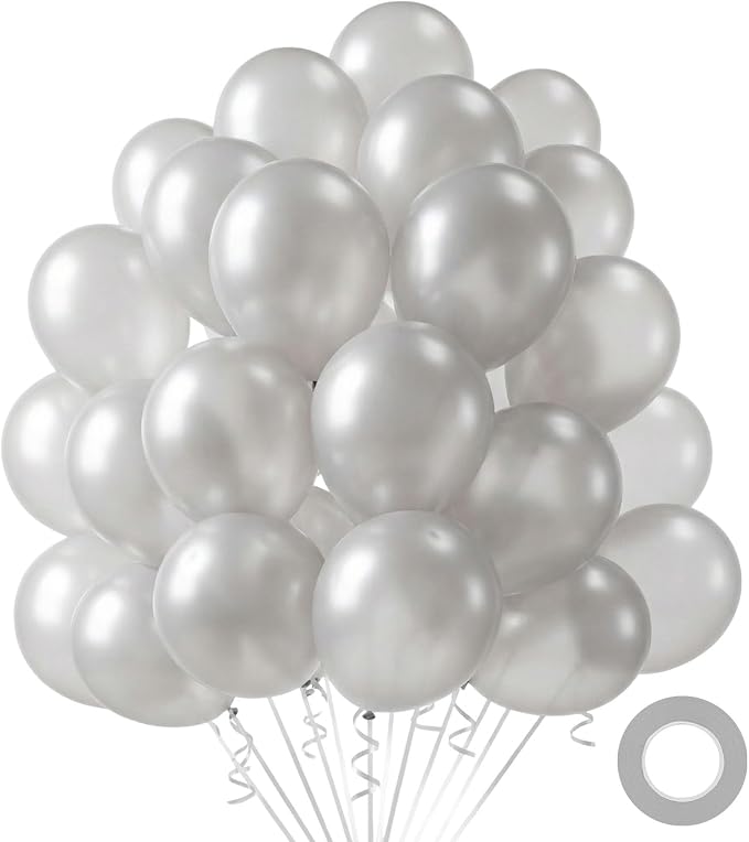 LOVESTOWN 110 PCS Silver Balloons, 12 Inch Bright Silver Latex Balloons | by Lovestown