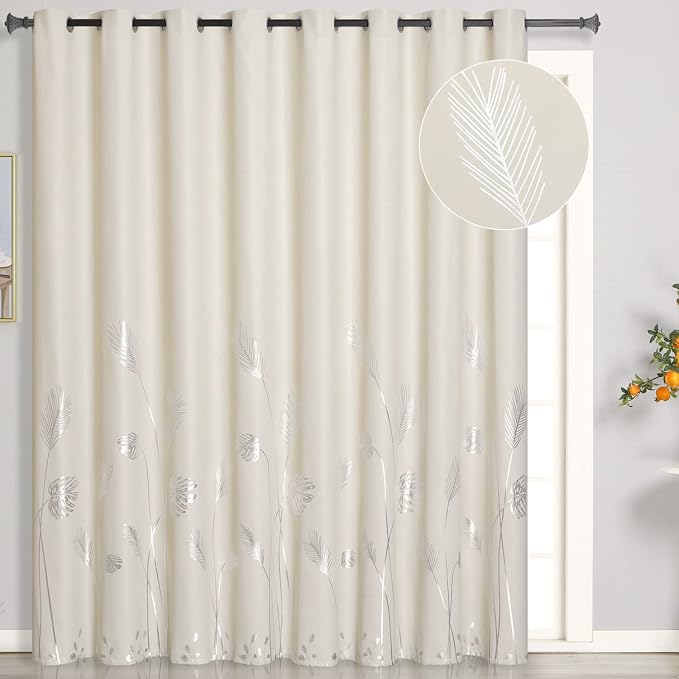 Cream Beige Curtain for Sliding Door 100W x 96L Inch Long Elegant Luxury Silver by ESTELARTEXTILER