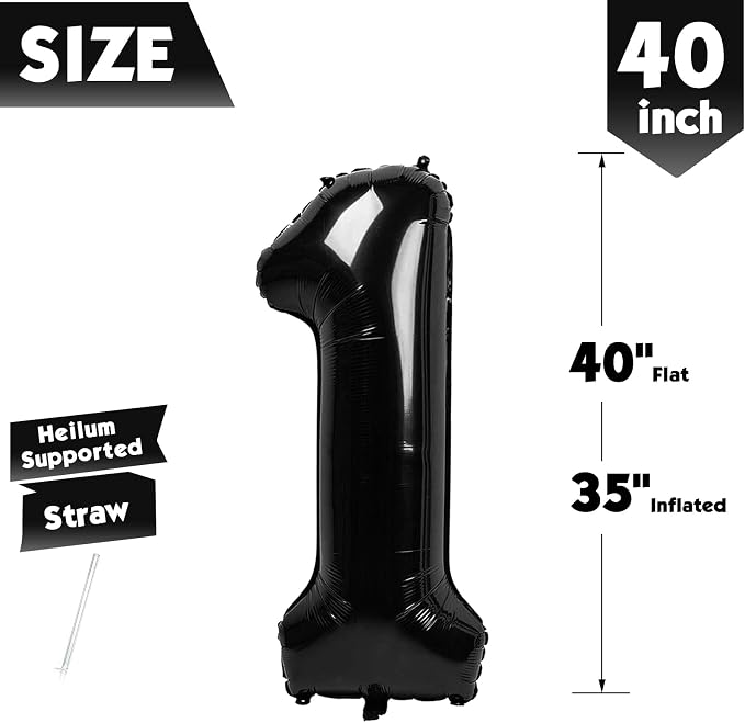 40 Inch Black Number 1 Balloon Birthday Party Decorations - Image 5