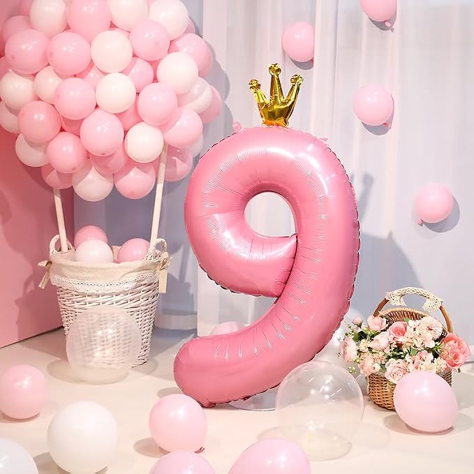 40 Inch Crown Pink Number 9 Balloon, Big Conjoined Light Pink Foil Mylar Helium - Image 3