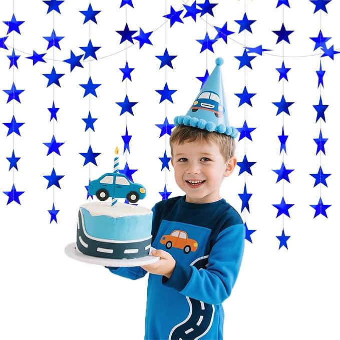 Blue Shining Star Hanging Garland Blue Hanging Sparkling Star Streamer Glitter - Image 5