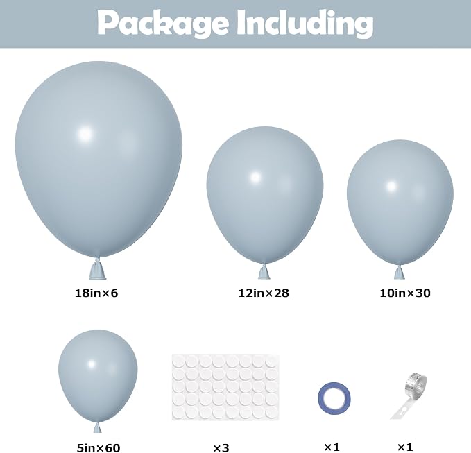 Ouddy Party 129Pcs Dusty Blue Balloons Different Sizes 18 12 10 5 Inch - Image 2