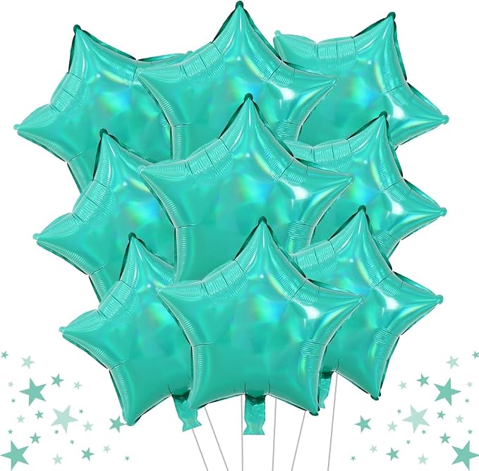 TONIFUL 15 Pcs Star Shaped Balloons 18 Inch Iridescent Green Foil Balloon | by TONIFUL
