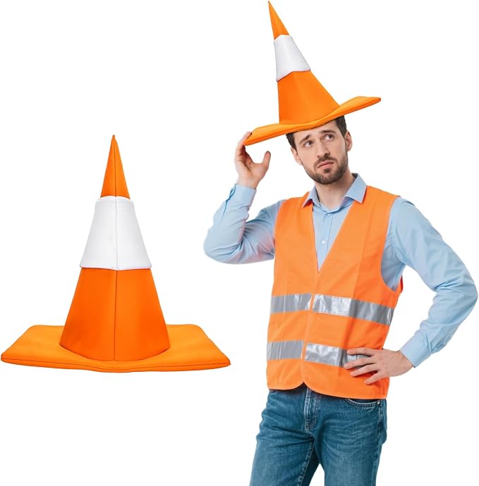 Orange and White Halloween Costume Party Traffic Cone Funny Hat by Unknown