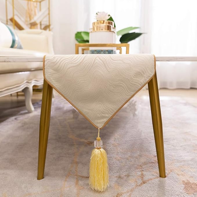 Avigers 12 x 59 Inch Decorative Luxury Abstract Striped Beige Table Runners with Tassels for Home Living Room Bedroom Art Decor Wedding