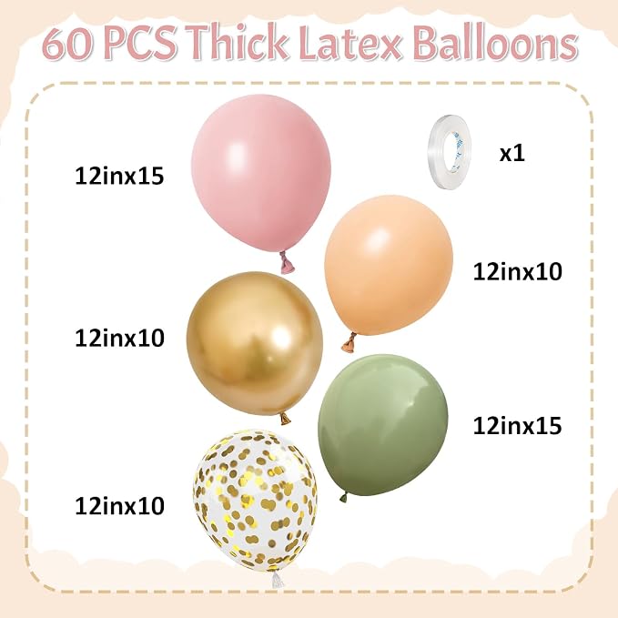Sage Green and Pink Balloons, 12Inch 60pcs Floral Baby in Bloom Balloon | Dusty - Image 2