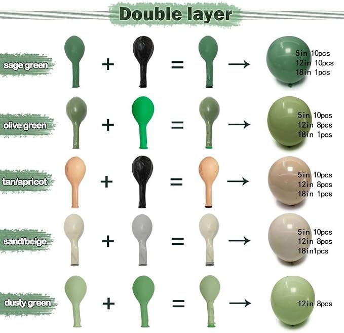 Sage Green Brown Balloon Arch Kit Double Stuffed Dusty Olive Green Tan White - Image 4