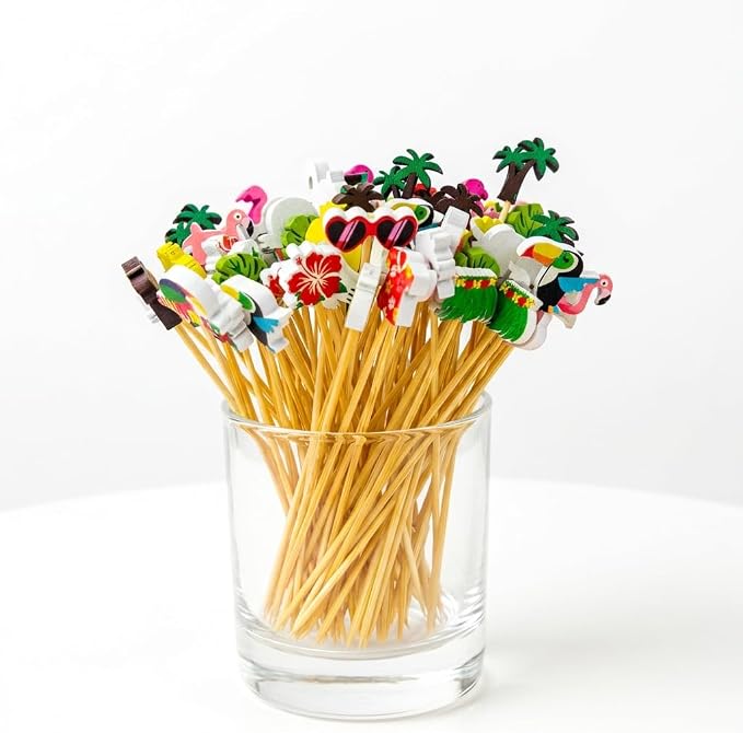 100pcs Tropical Cocktail Picks Flamingo Luau Hawaiian Summer Party Decor | 10 - Image 2