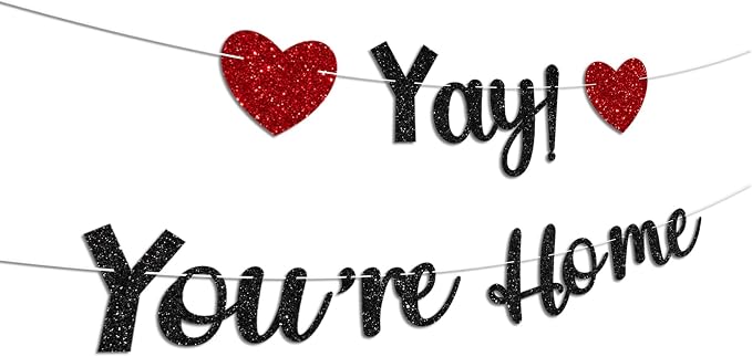 Black Glitter Welcome Home Banner, Yay! You're Home Banner - Image 4