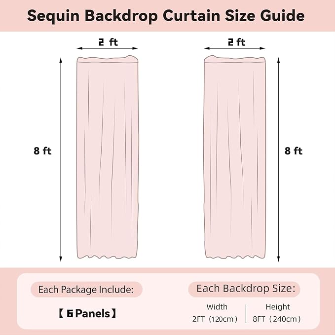 Sugargirl Mermaid Blue Sequin Backdrop Curtain 6 Panels 2FTx8FT Glitter Mermaid - Image 6