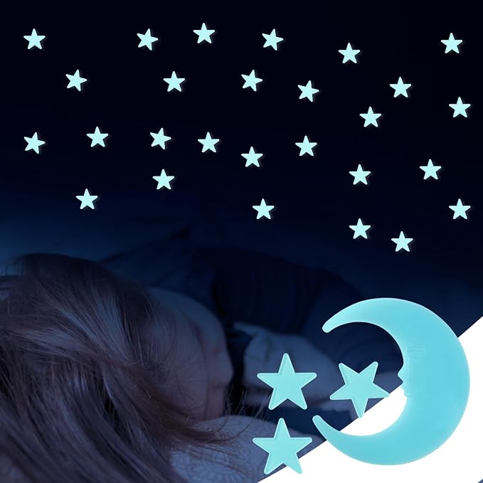 100 Stars and 1 Moon Glow in The Dark Luminous Fluorescent 3D Plastic Glow - Image 2