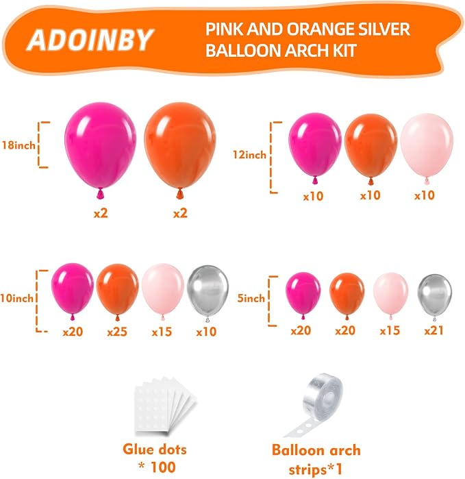 Pink and Orange Balloon Arch Kit, 18 12 10 5 Inch Different Size Balloons - Image 2