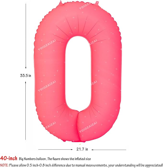 40 IN Fluorescent Red Number 0 Balloon Neon Red Digital 0 Foil Balloon | - Image 2