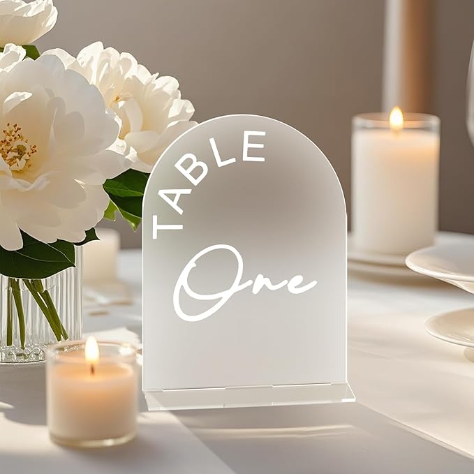 Frosted Arch Wedding Table Numbers 1-20 with Stands, 5x7 Inch Acrylic Arch Sign with Holder for Wedding Reception Table Centerpiece Decoration