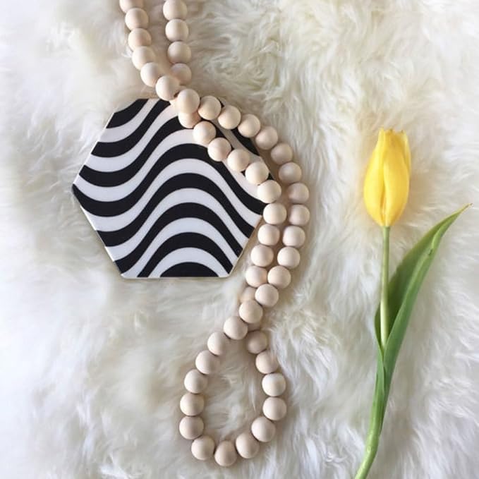 IMIKEYA Wood Bead Garland with Tassels 57In Natural Rustic Farmhouse Decor - Image 3