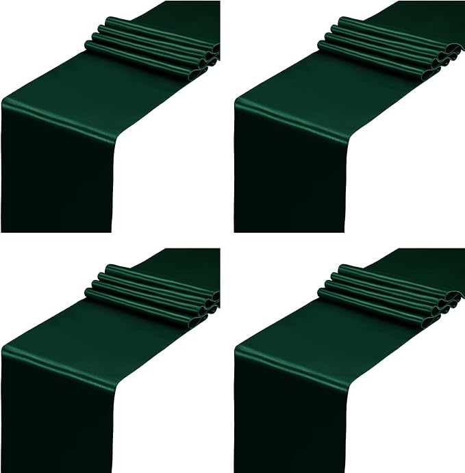 SiinvdaBZX 4 Pcs Green Satin Table Runner 12 x 108 inches Long | Bright Smooth by SiinvdaBZX