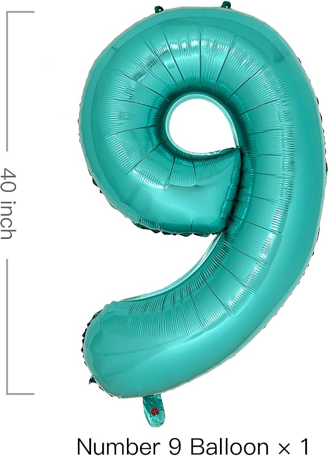 Teal Number 9 Balloons 40 Inch Large Turquoise Blue Foil Balloons - Image 2