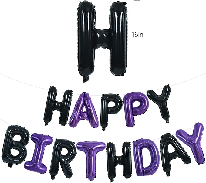 TONIFUL Black and Purple Happy Birthday Balloon Banner Decor - Image 2