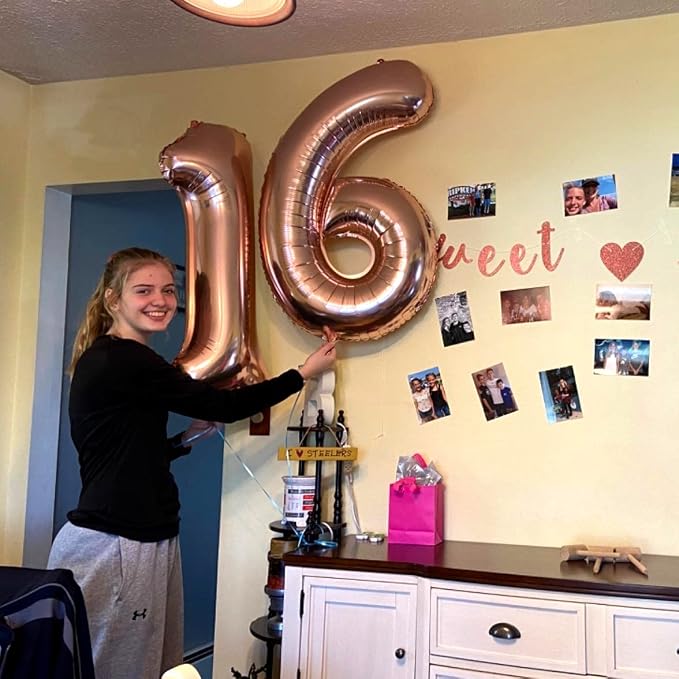 Rose Gold 1 Balloons, 40 Inch Giant Helium Foil Number 0-9 - Image 4