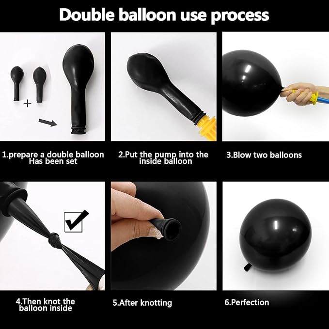 Black Balloons Double Stuffed Balloon Garland Arch Kit Latex Different Size - Image 4