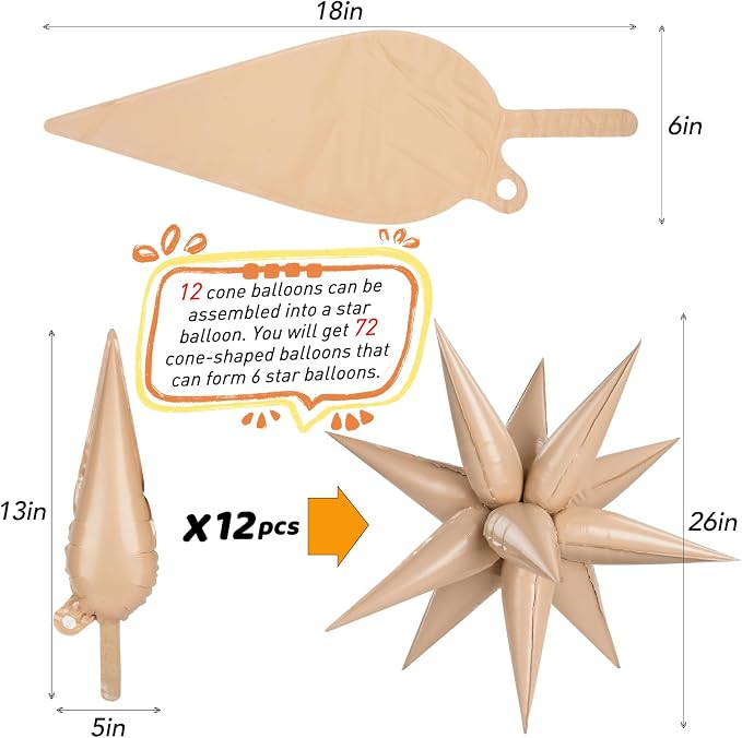 72 PCS Brown Cream Caramel Star Balloons, Big 26 Inch Foil Beige Neutral Tan - Image 3