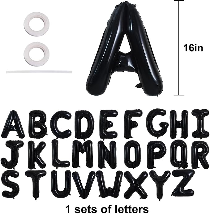 TONIFUL Black Letter Balloons 1 Set 16 Inch A-Z Custom Alphabet Banner | 26 Pcs - Image 2
