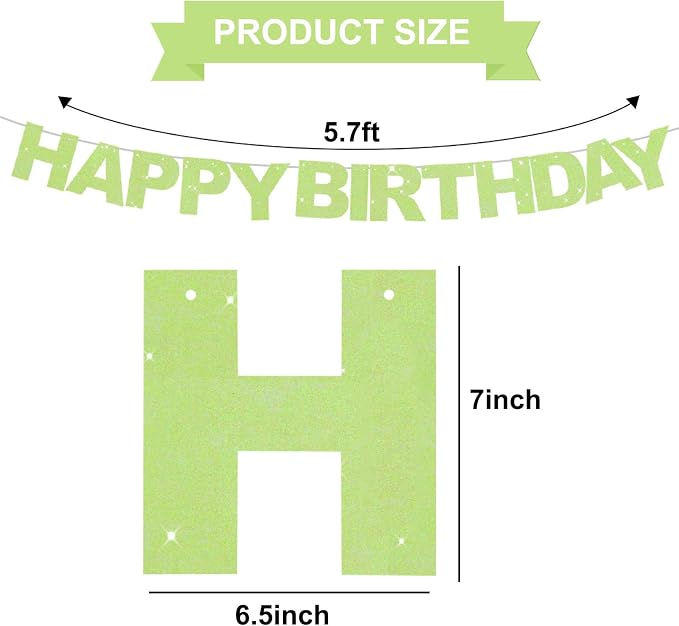 BEISHIDA Pre-Strung Light Green Happy Birthday Banner Party Sign Decoration | - Image 2