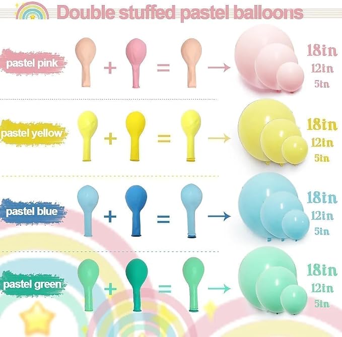 Pastel Balloon Arch Double Stuffed Pink Yellow Blue Green Balloons Different - Image 4