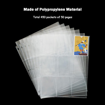 Seashell 50 Pack 9-Pocket Plastic Clear Trading Card Pages, 3 Hole Sleeves, Top Loading 450-Pockets Sheet Protectors for Baseball, Football, Game, Business Cards
