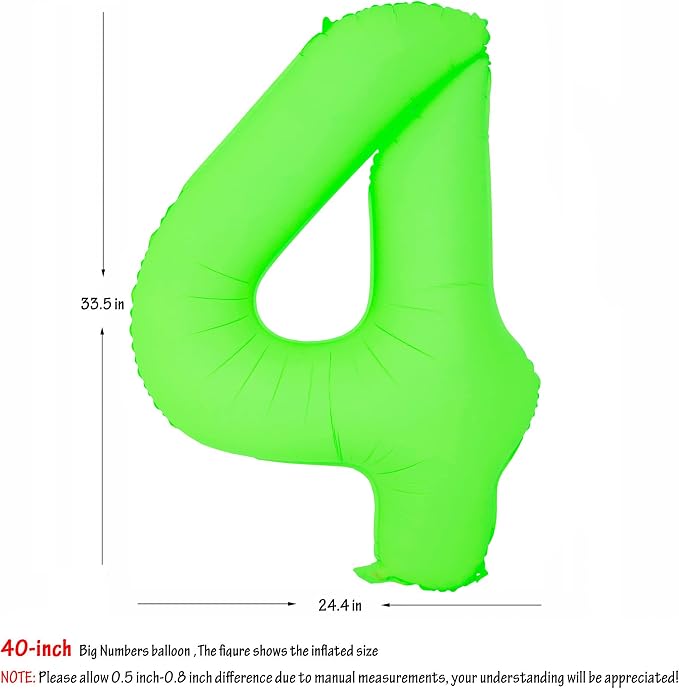 Green Birthday Number 4 Balloon 40 inch Fluorescent Green Number 4 | Helium - Image 2
