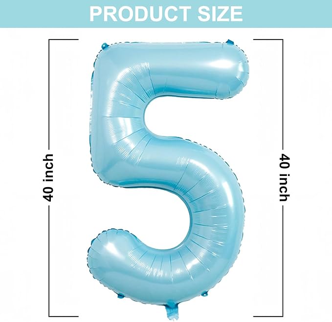 40 Inch Light Blue Number 5 Balloon | 5 Birthday Balloon - Image 2