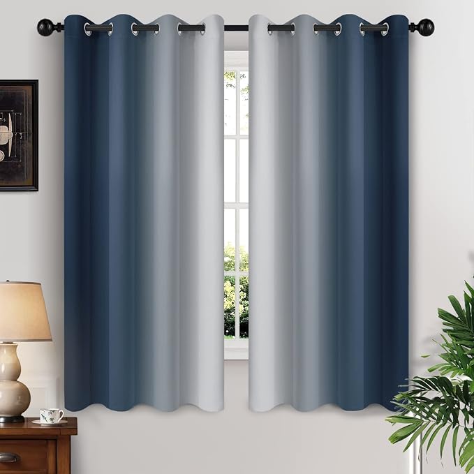 Yakamok Ombre Curtains Navy Blue and Greyish White by Yakamok