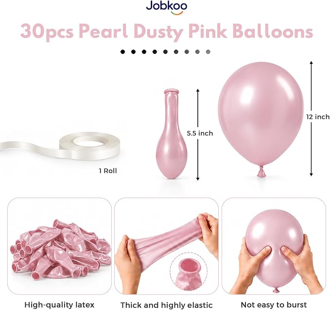Jobkoo Pearl Dusty Pink Balloons, 12 Inch Pearl Blush Light Pink Balloon | Boho - Image 2