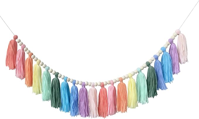 Boho Classroom Decor Tassel Garland, Pastel Rainbow Wall Decor by Unknown