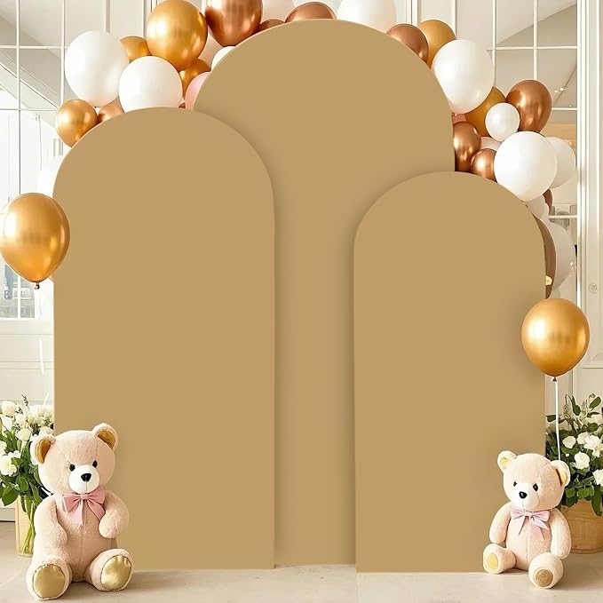 FANPROMS Khaki Arch Backdrop Cover Set of 3 Spandex Arch Covers Stretchy Fabric - Image 4