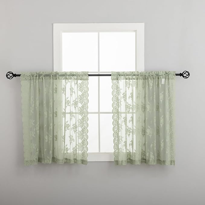 Kotile Short Sage Green Lace Curtains - Image 7