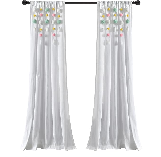 Lush Decor Boho Pom Pom Tassel Linen Textured Window Curtain Panel, Single 52" - Image 9