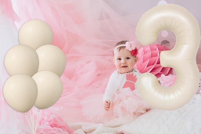 40 Inch Beige Number 3 Foil Balloon Set | - Image 2