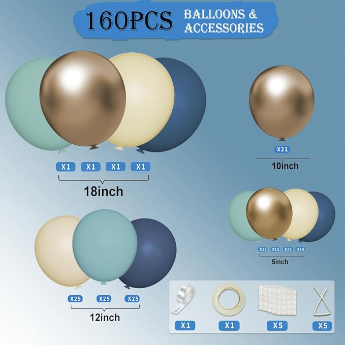 Dusty Blue Yellow Gold Balloon Garland Arch Kit - Image 2