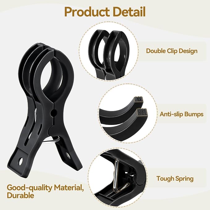 EMART 10 Pack Balloon Arch Clips Plastic Black Large Towel Clips 3.5 Inch Heavy - Image 6