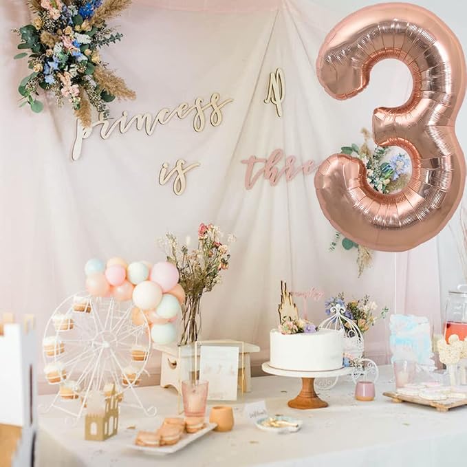 TONIFUL 40 Inch Rose Gold Large Numbers Balloons 0-9, Number 3 Digital 3 Helium - Image 4