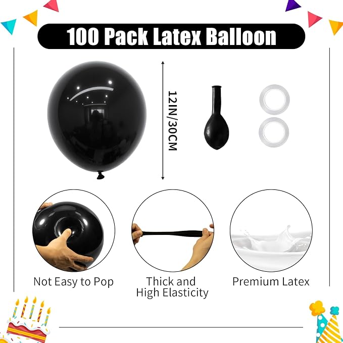 Black Balloons - 12 inch 100pcs Latex - Round Matte Black Birthday Balloon - Image 2
