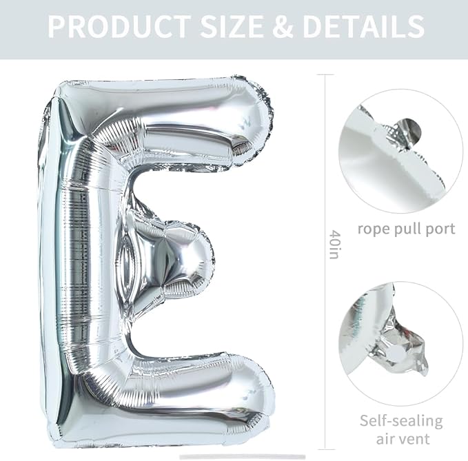 TONIFUL 40 Inch Large Silver Letter E Foil Balloons Alphabet Balloons | Giant - Image 2